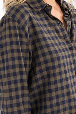 Long Sleeve Button Up Tunic Plaid Shirt