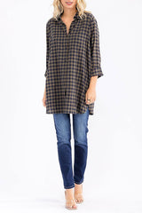 Long Sleeve Button Up Tunic Plaid Shirt