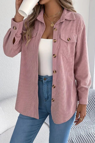 Solid Color Long Sleeved Corduroy Shirt
