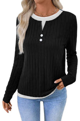 Round Neck Long Sleeved Fake Two Piece Top