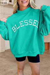 Oversize Blessed Embroidered Mock Neck Sweatshirt