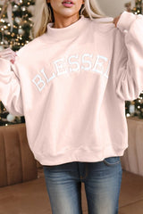 Oversize Blessed Embroidered Mock Neck Sweatshirt