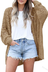 Crochet Knit Drop Shoulder Open Front Cardigan