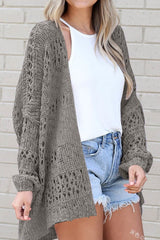 Crochet Knit Drop Shoulder Open Front Cardigan