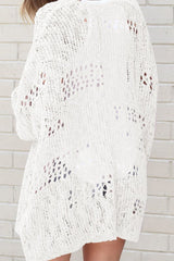 Crochet Knit Drop Shoulder Open Front Cardigan