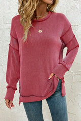 Ribbed Seamed Patchwork Long Sleeve Top
