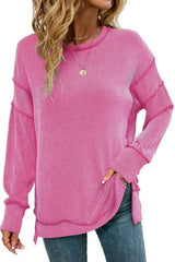 Ribbed Seamed Patchwork Long Sleeve Top