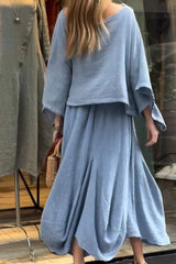 2-piece Casual Solid Color Loose Skirt Set
