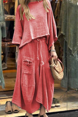 2-piece Casual Solid Color Loose Skirt Set