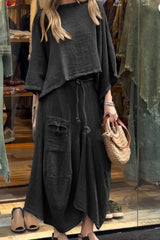 2-piece Casual Solid Color Loose Skirt Set