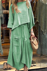 2-piece Casual Solid Color Loose Skirt Set
