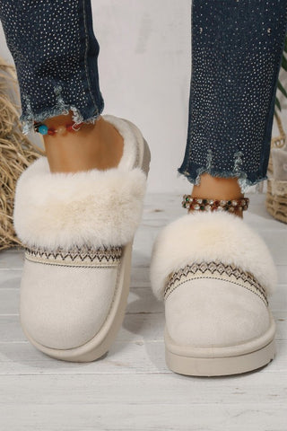 Faux Suede Plush Trim Mule Slippers