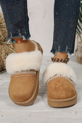 Faux Suede Plush Trim Mule Slippers