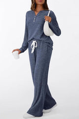 Ribbed Long Sleeve Top Wide Leg Pant Set
