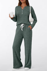 Ribbed Long Sleeve Top Wide Leg Pant Set