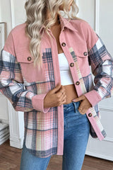 Plaid Corduroy Patchwork Pocket Loose Shacket