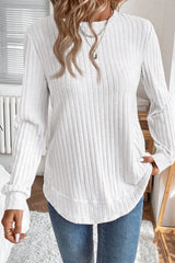Ribbed Texture Round Neck Rounded Hem Knit Top