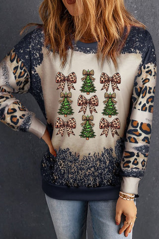 Leopard Christmas Tree Bow Sweatshirt