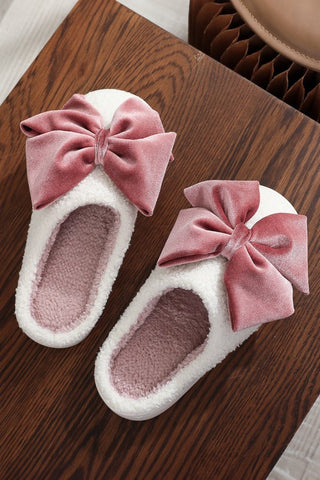 Glisten Ribbon Bow Plush Slippers