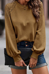 Lace Patchwork Long Sleeve Textured Pullover Top
