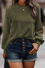 Lace Patchwork Long Sleeve Textured Pullover Top
