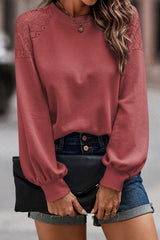 Lace Patchwork Long Sleeve Textured Pullover Top