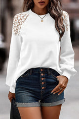 Lace Patchwork Long Sleeve Textured Pullover Top