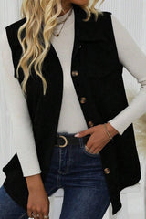 Corduroy Lapel Sleeveless Vest