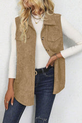 Corduroy Lapel Sleeveless Vest