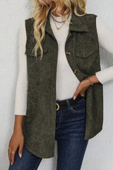Corduroy Lapel Sleeveless Vest