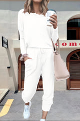 2 Pcs Loose Solid Color Long Sleeved Casual Set