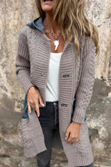 Hooded Denim Patchwork Knit Cardigan Coat
