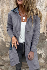 Hooded Denim Patchwork Knit Cardigan Coat