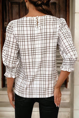 Round-neck Half Sleeve Casual Plaid Shirt