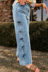 Bow Knot Side Detail Straight Leg Loose Jeans