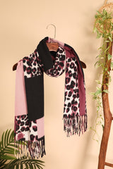 Color Block Print Tassel Trim Terylene Scarf