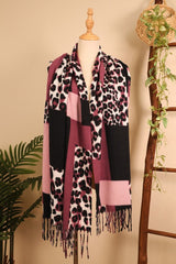 Color Block Print Tassel Trim Terylene Scarf