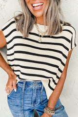 Stripe Side Slits Crewneck Sweater Top
