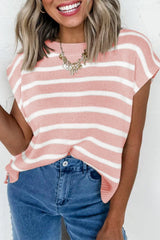 Stripe Side Slits Crewneck Sweater Top
