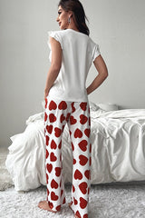 Ruffled Tank Top And Heart Print Pants Lounge Set