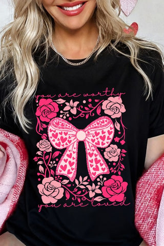 Valentines Day Floral And Bow Printed Tee
