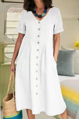 Cotton and Linen Midi Dress with Pockets