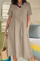 Cotton and Linen Midi Dress with Pockets