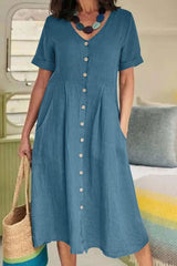 Cotton and Linen Midi Dress with Pockets