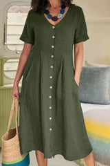 Cotton and Linen Midi Dress with Pockets