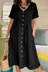 Cotton and Linen Midi Dress with Pockets