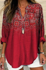 Button V-Neck Drop Shoulder Long Sleeved Top