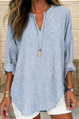 Button V-Neck Drop Shoulder Long Sleeved Top