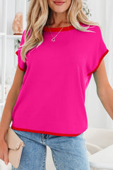 Contrast Trim Round Neck Short Sleeve Knit Sweater