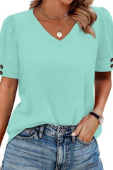 Solid Color Short Button Detail Sleeved Top